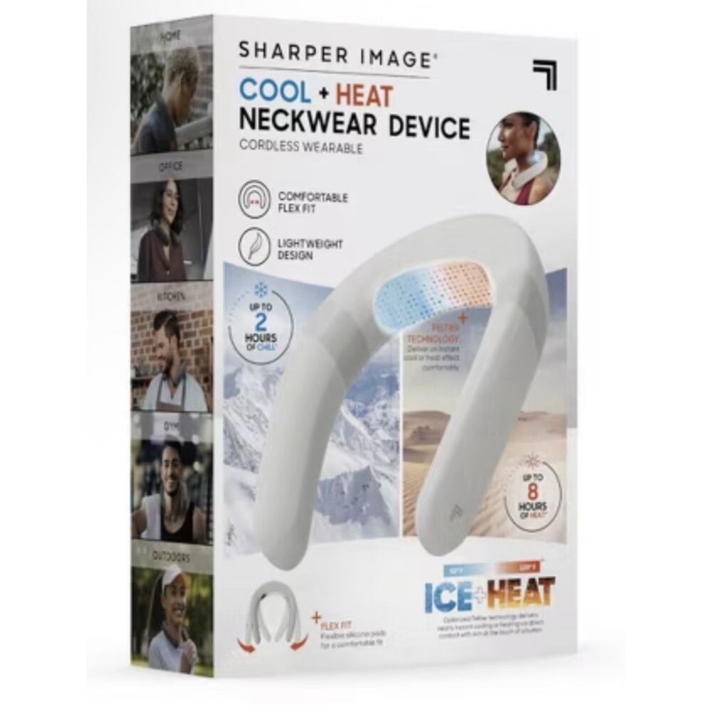 Sharper Image Cool+Heat Neckwear Device. Cordless, Cool 2 Hrs, Hot 8 Hrs